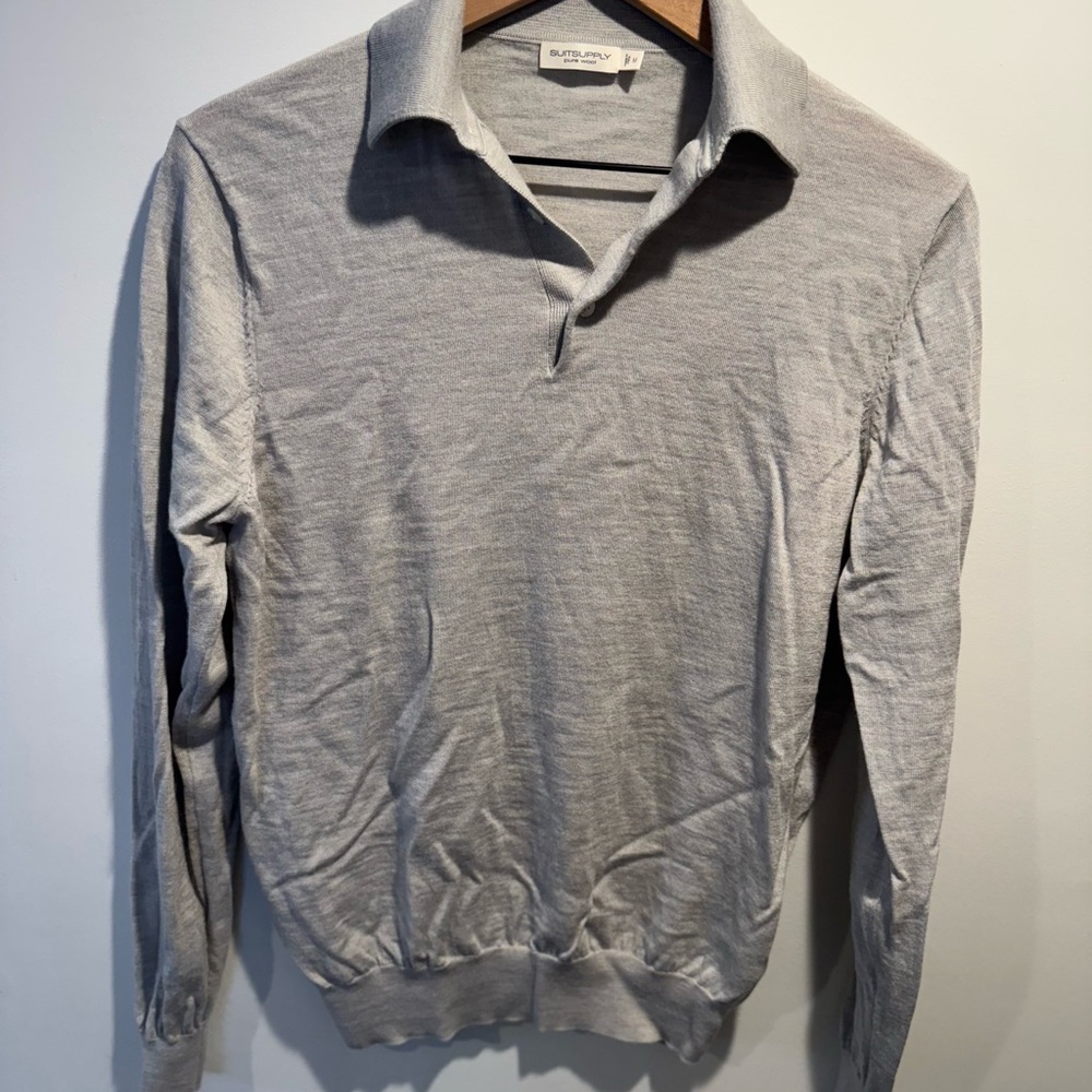 Suit supply Merino Wools Long Sleeve Polo size medium (fits tight for medium)